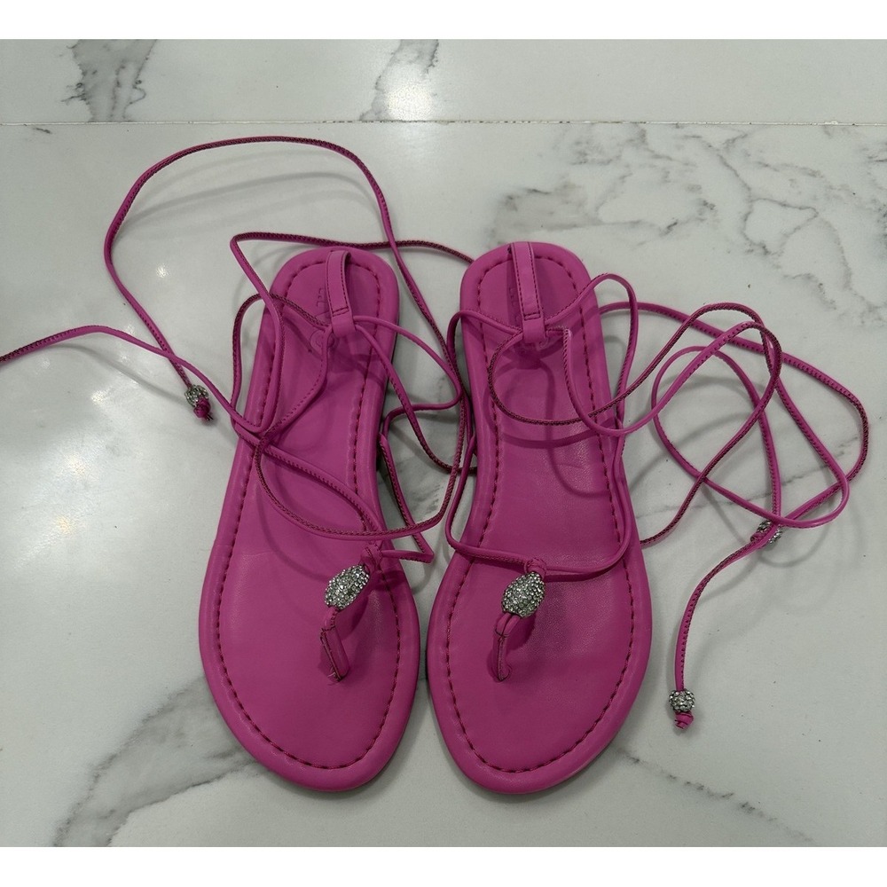 INC International‎ Concepts Sandals Womens Size 7 Pink Rhinestone Lace Up Thong